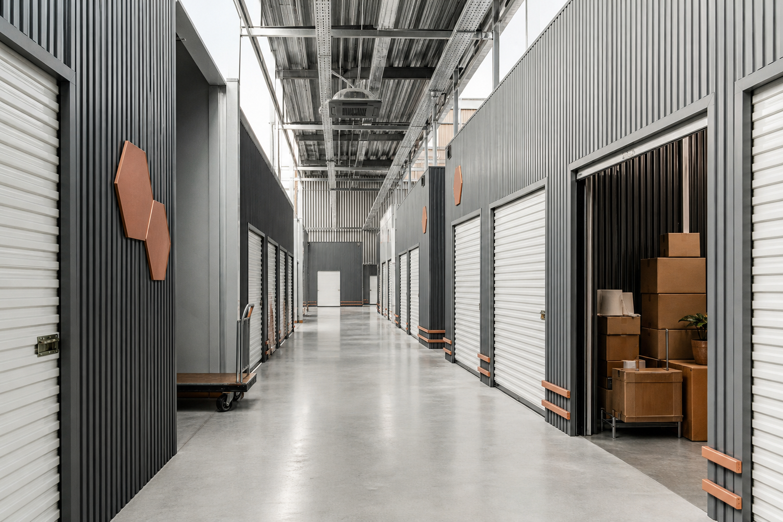 Intérieur moderne d’un site de self-stockage